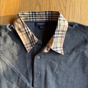 Men's Burberry Grey Long-Sleeve Polo